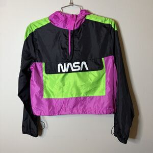 Chemistry NASA Lightweight 1/2 Zip Cropped Hooded Jacket Windbreaker Size M